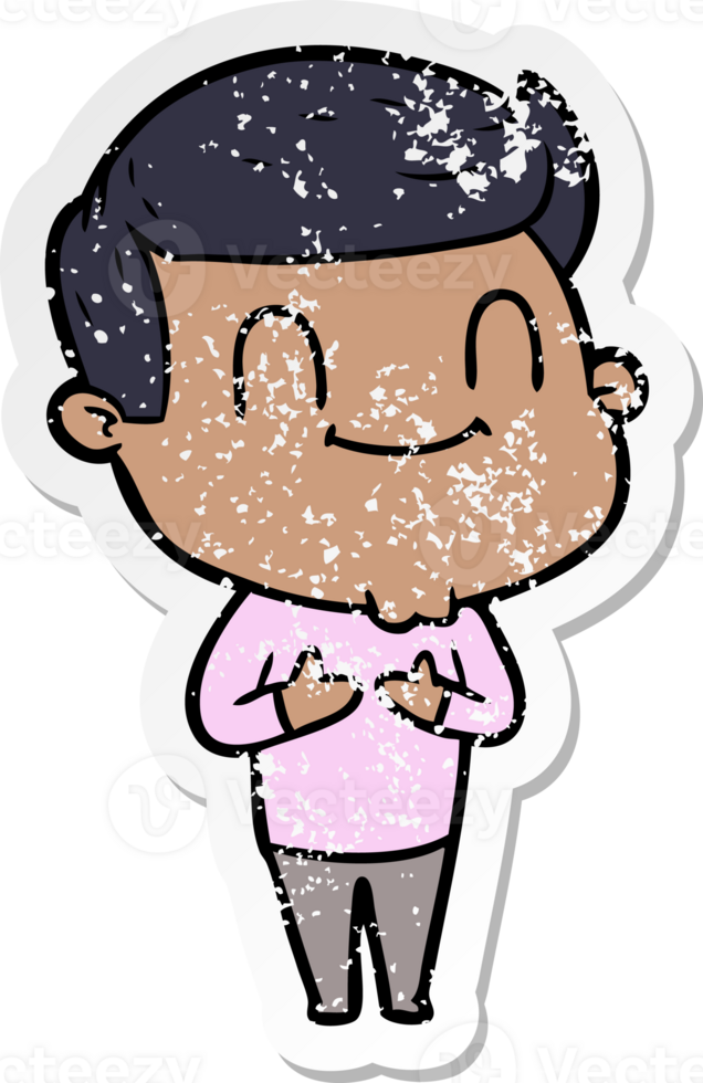 distressed sticker of a cartoon friendly man png
