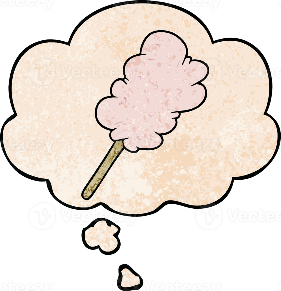 cartoon candy floss with thought bubble in grunge texture style png