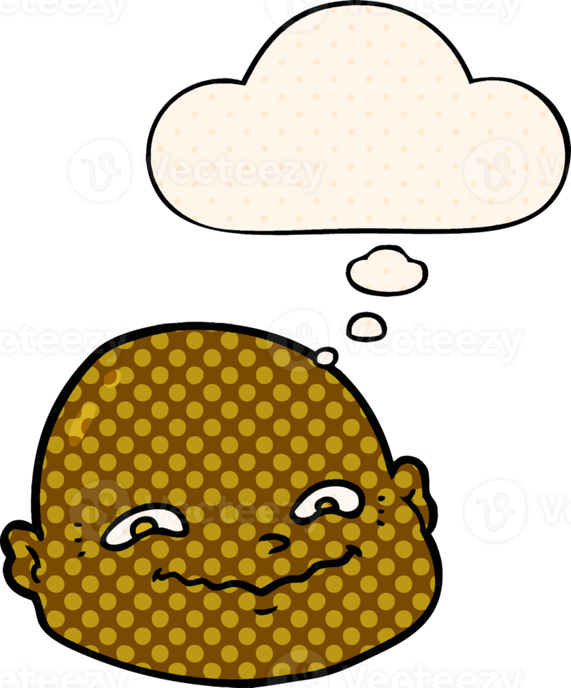 cartoon bald man with thought bubble in comic book style png