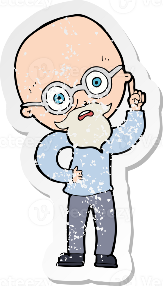 retro distressed sticker of a cartoon old man png