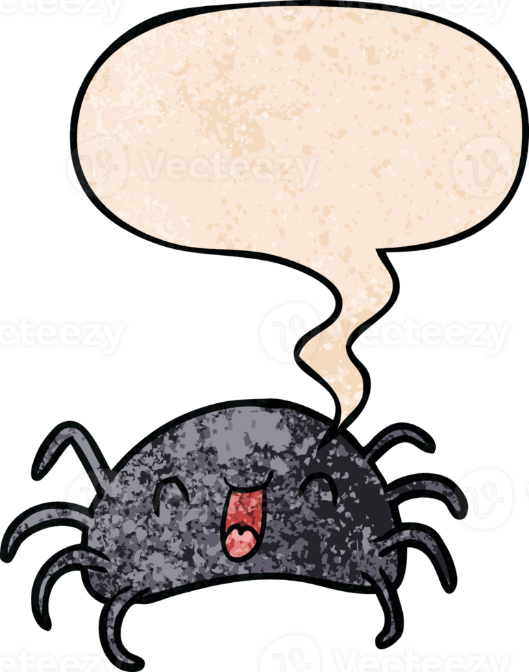 cartoon halloween spider with speech bubble in retro texture style png