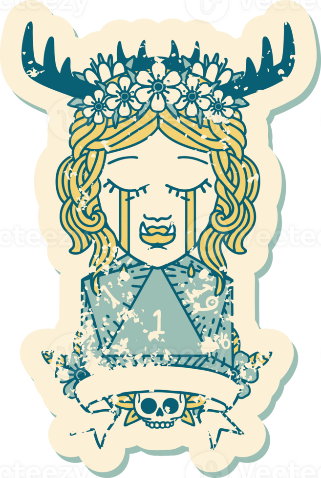 Retro Tattoo Style crying orc druid character with natural one roll png