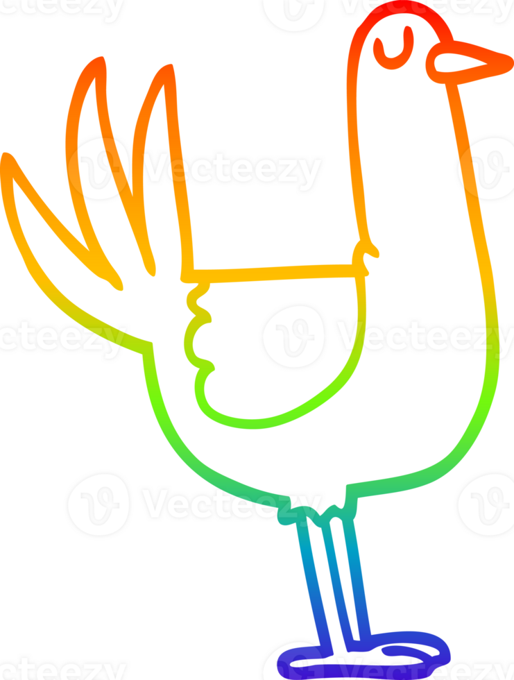 rainbow gradient line drawing of a cartoon tall bird png