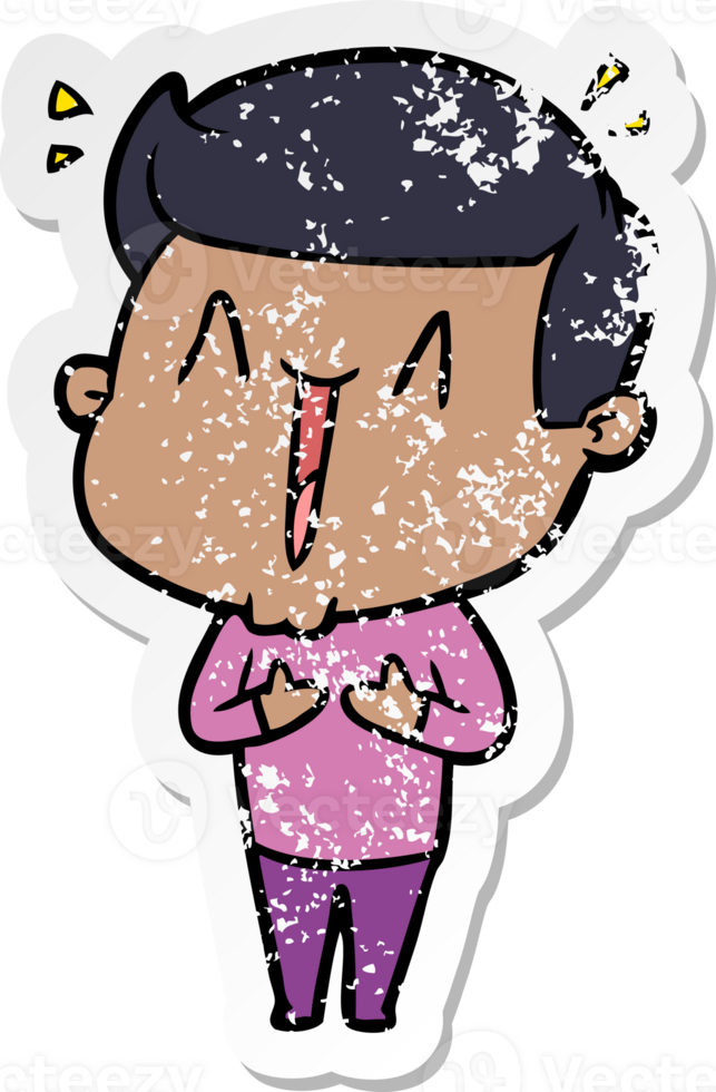 distressed sticker of a cartoon happy man png