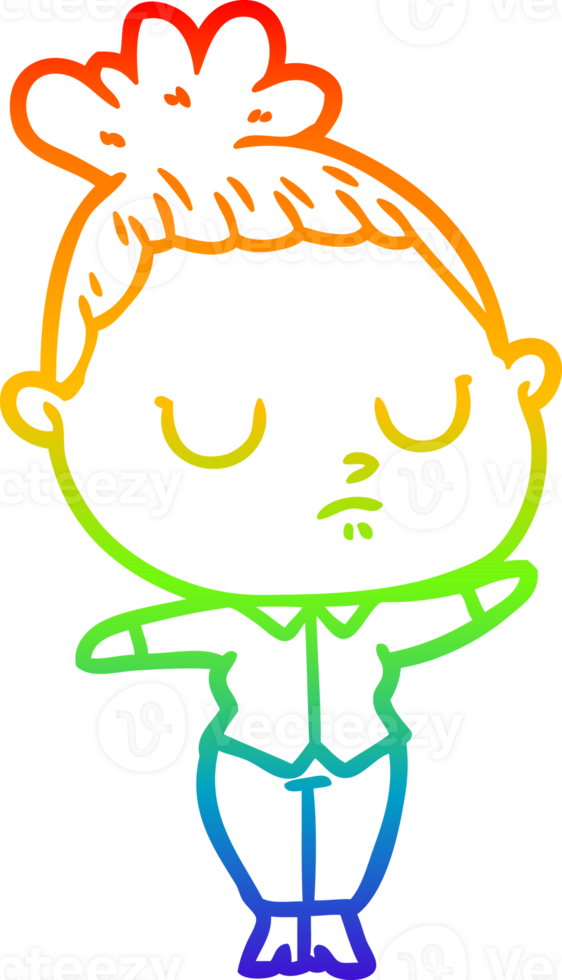 rainbow gradient line drawing of a cartoon calm woman png
