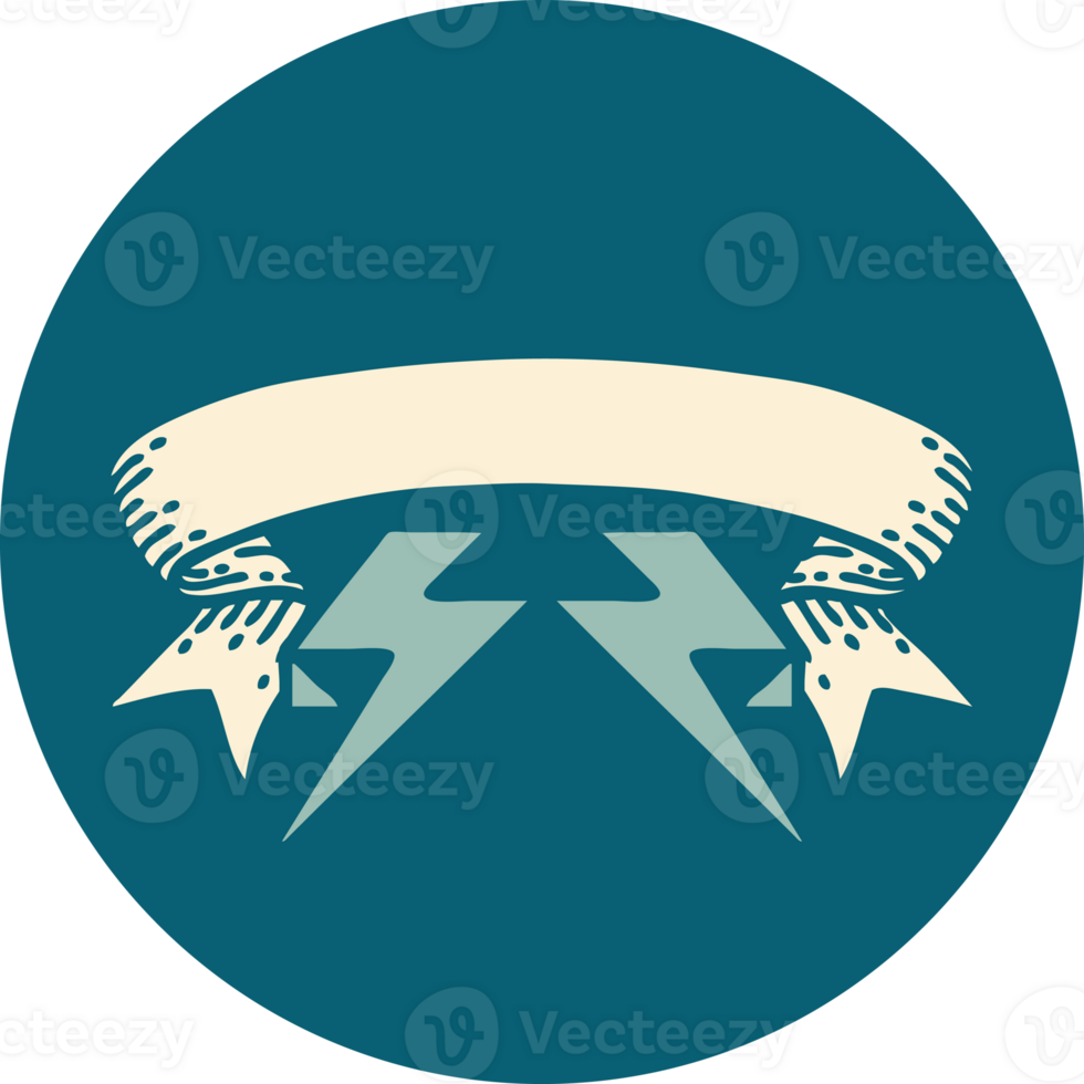 tattoo style icon with banner of lighting bolt png