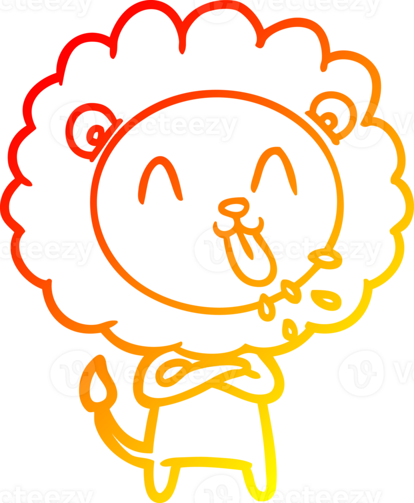 warm gradient line drawing of a happy cartoon lion png