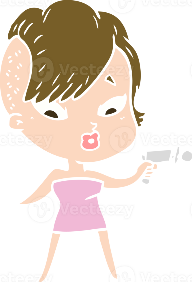 flat color style cartoon surprised girl with ray gun png
