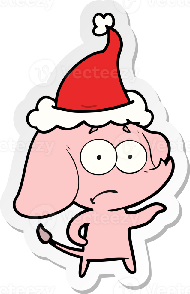 hand drawn sticker cartoon of a unsure elephant wearing santa hat png