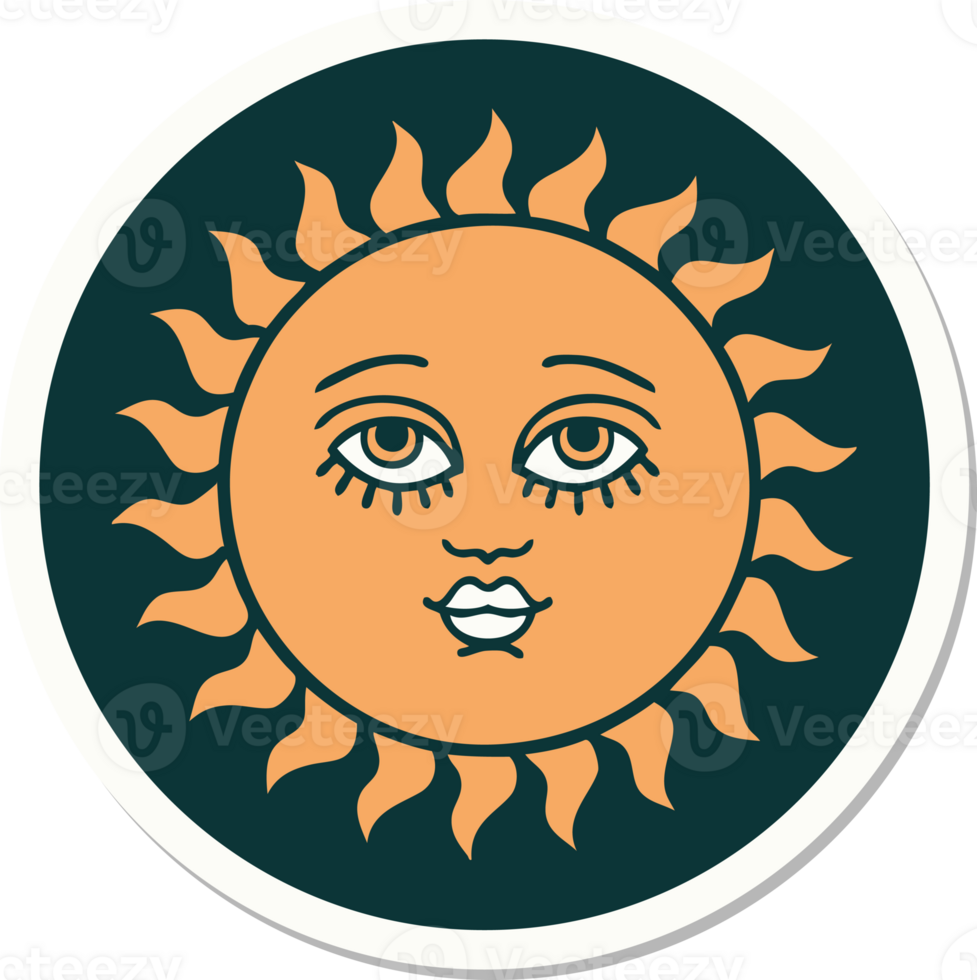 sticker of tattoo in traditional style of a sun with face png