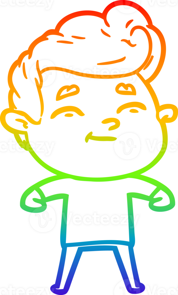 rainbow gradient line drawing of a happy cartoon man png