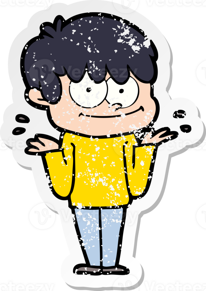 distressed sticker of a happy cartoon man png