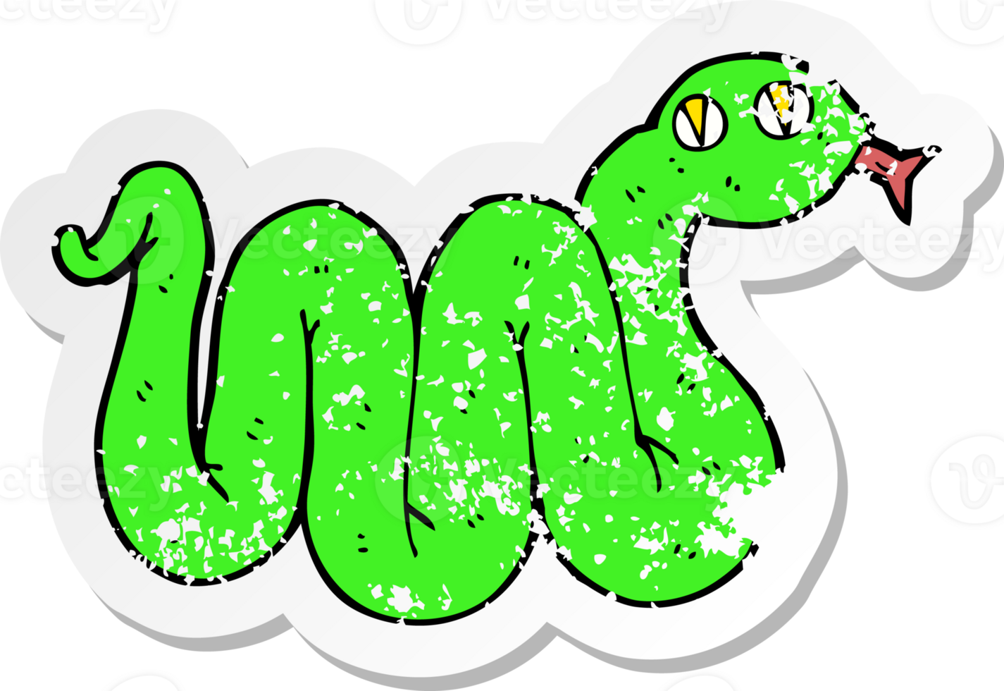 retro distressed sticker of a funny cartoon snake png