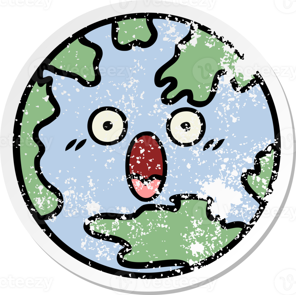 distressed sticker of a cute cartoon planet earth png