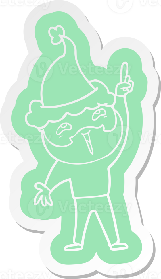 quirky cartoon  sticker of a happy bearded man wearing santa hat png