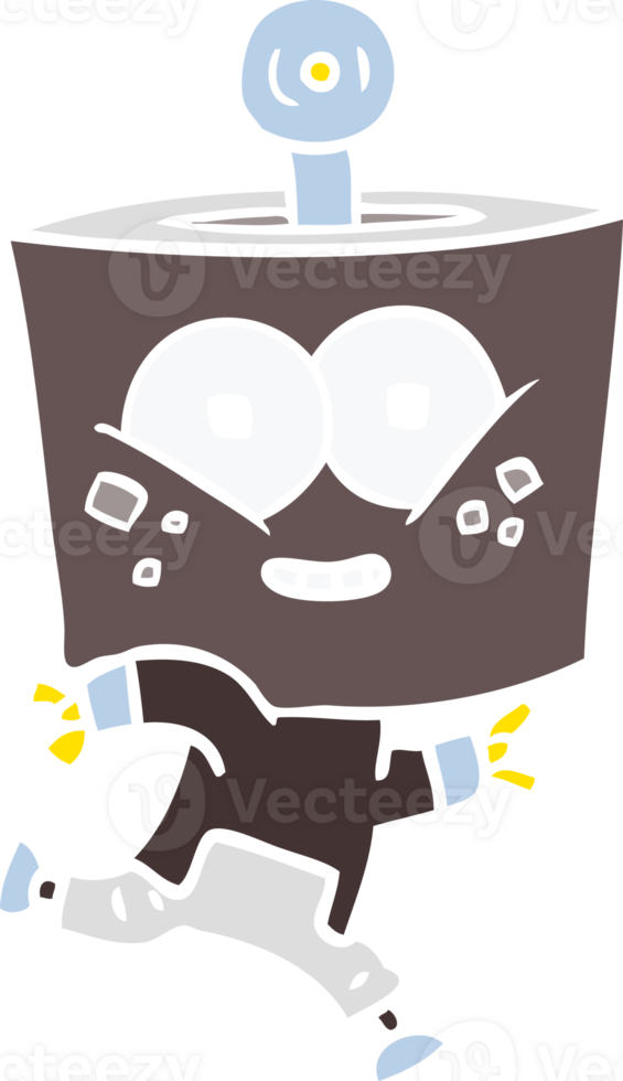 happy flat color style cartoon robot running png