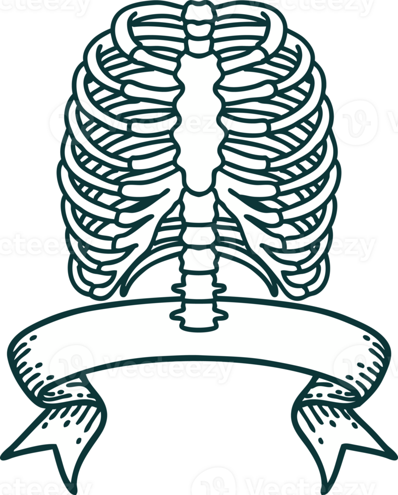 traditional tattoo with banner of a rib cage png