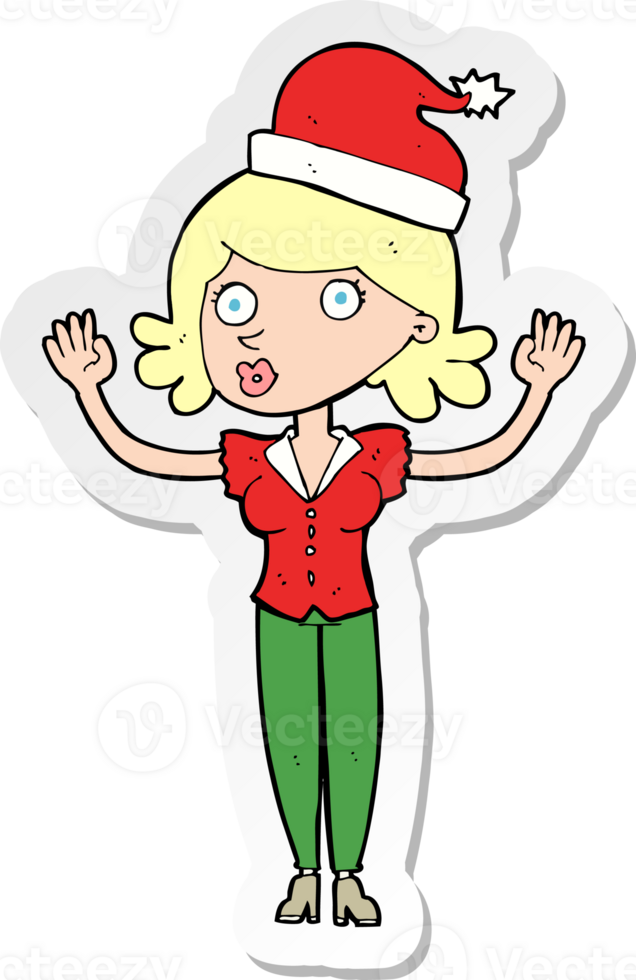 sticker of a cartoon woman wearing christmas hat png