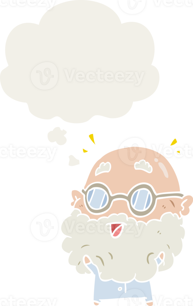 cartoon surprised old man with thought bubble in retro style png