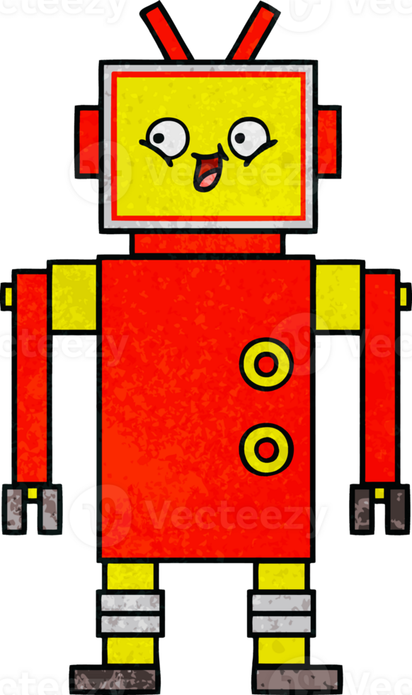 retro grunge texture cartoon of a robot png