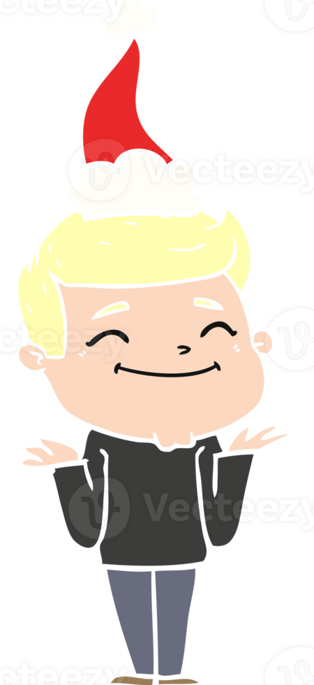 happy hand drawn flat color illustration of a man shrugging wearing santa hat png