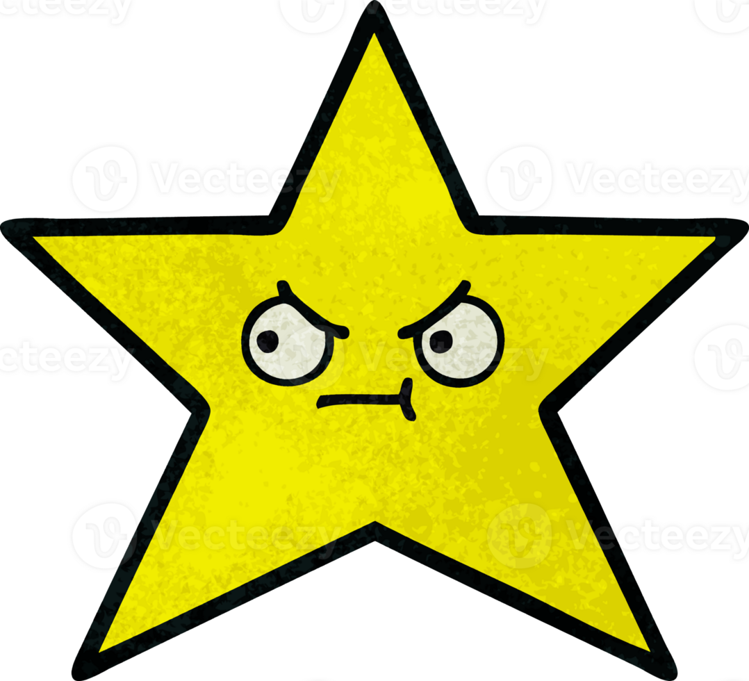 retro grunge texture cartoon of a gold star png