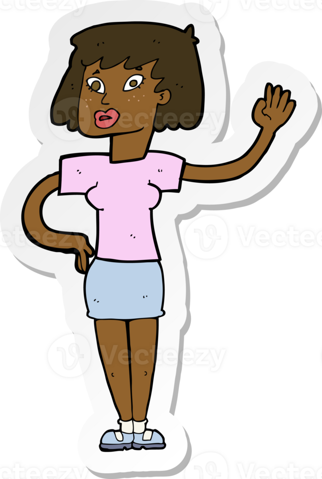 sticker of a cartoon woman waving png