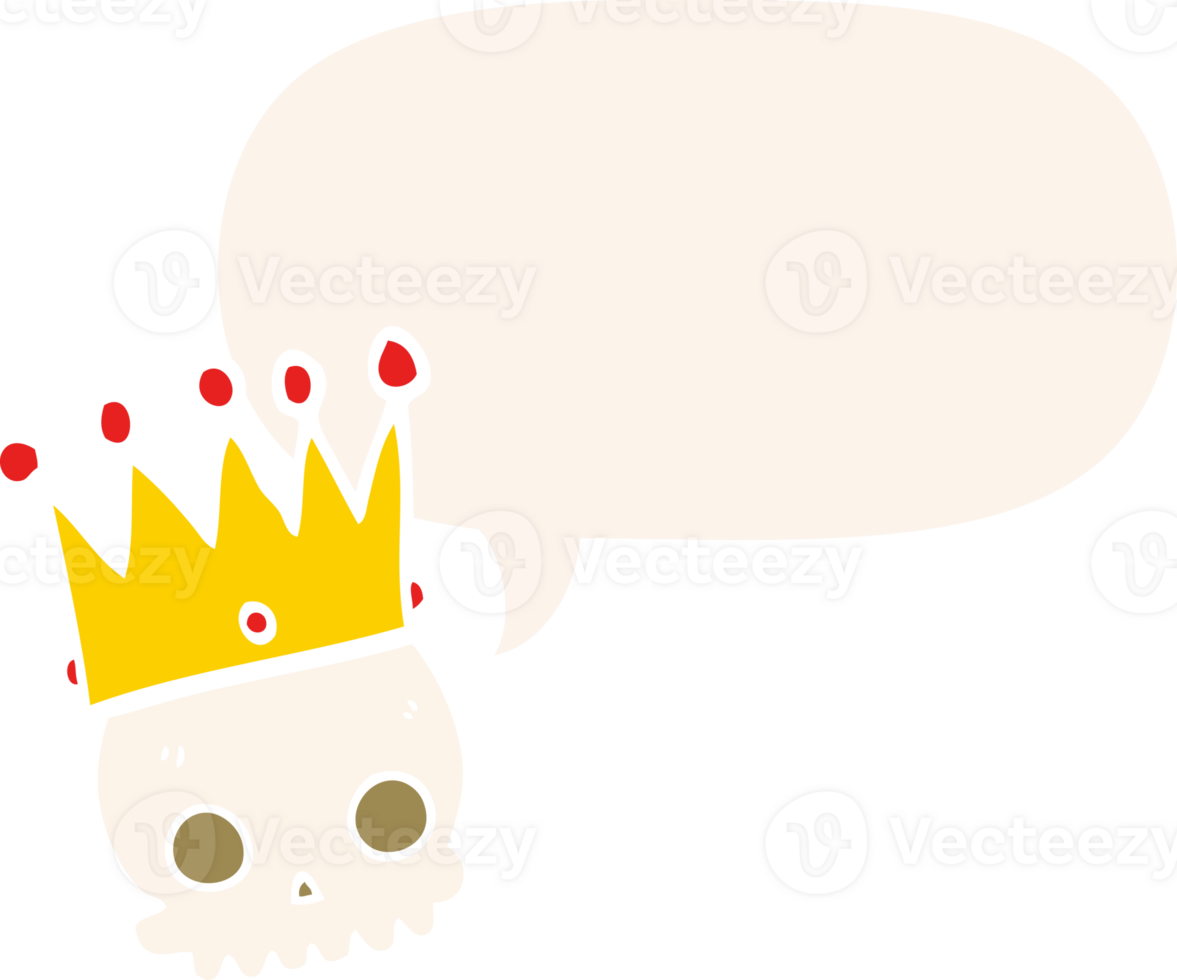 cartoon skull with crown with speech bubble in retro style png