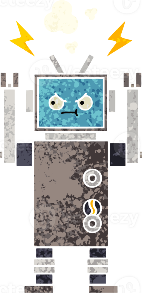 retro illustration style cartoon of a robot png