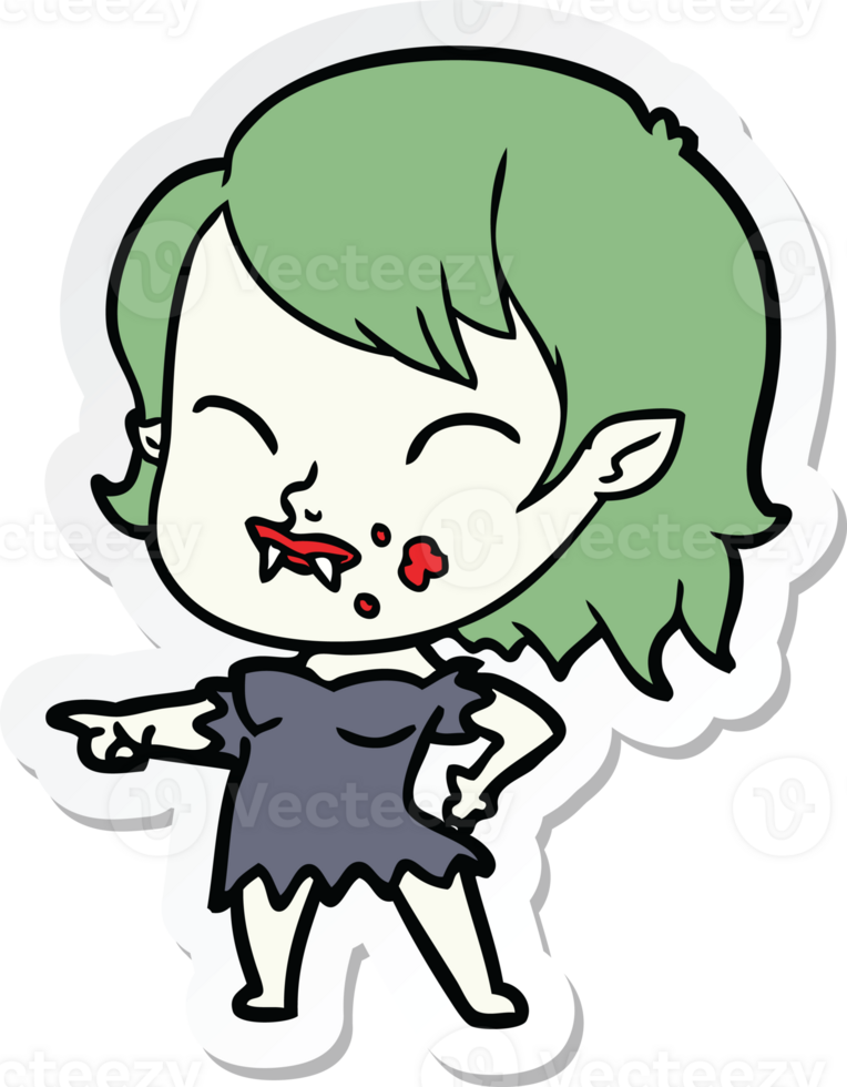 sticker of a cartoon vampire girl with blood on cheek png