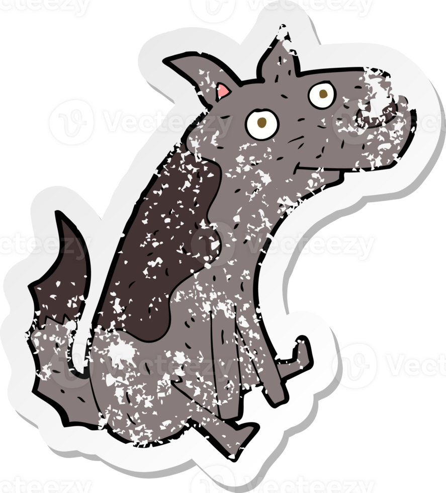 retro distressed sticker of a cartoon sitting dog png
