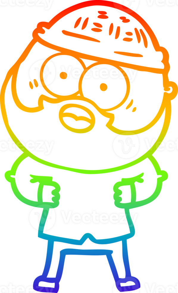 rainbow gradient line drawing of a cartoon bearded man png