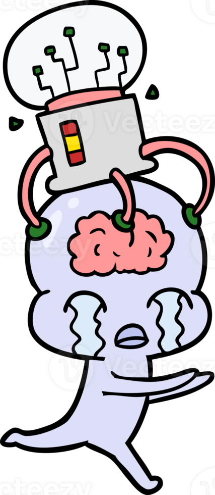 cartoon big brain alien crying with brain interface png