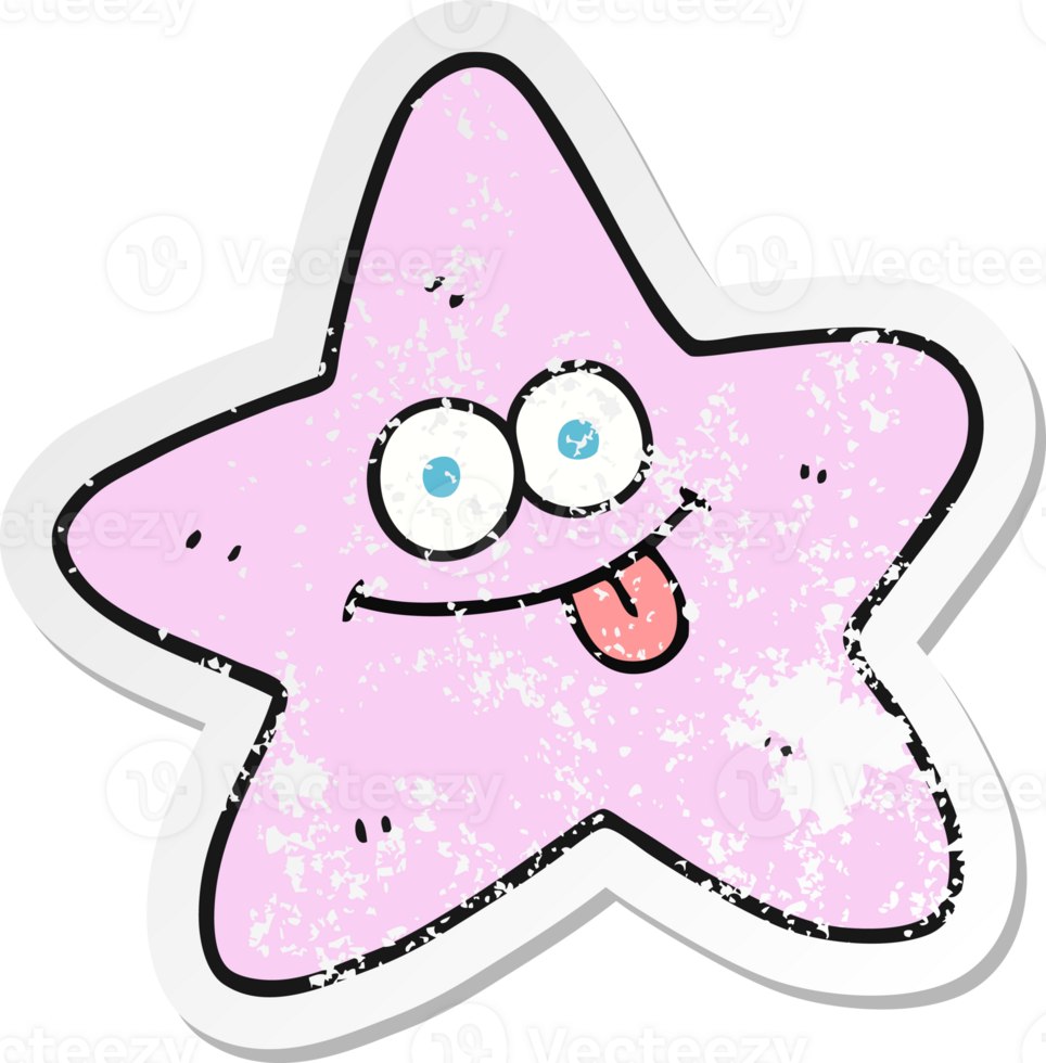 retro distressed sticker of a cartoon starfish png