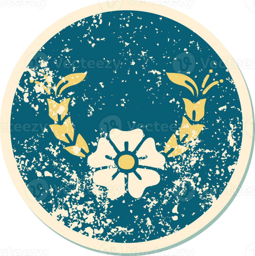iconic distressed sticker tattoo style image of a decorative flower png