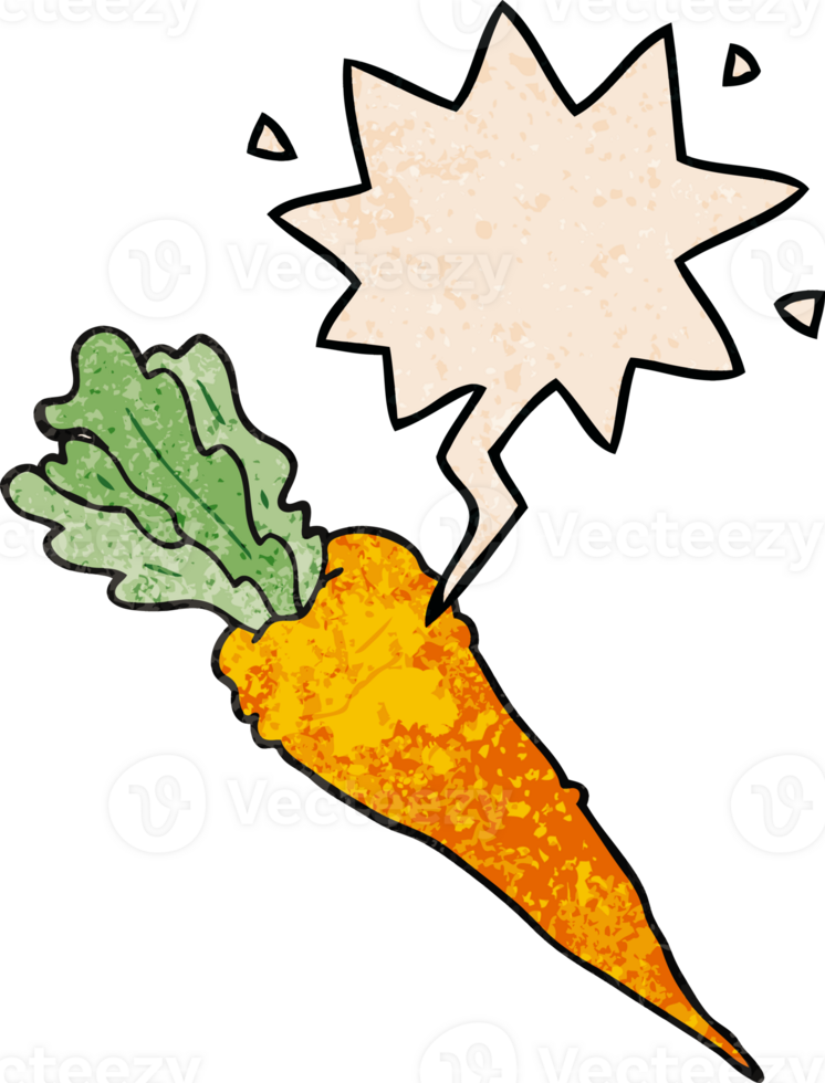 cartoon carrot with speech bubble in retro texture style png