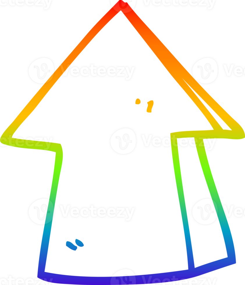 rainbow gradient line drawing of a cartoon pointing arrow png