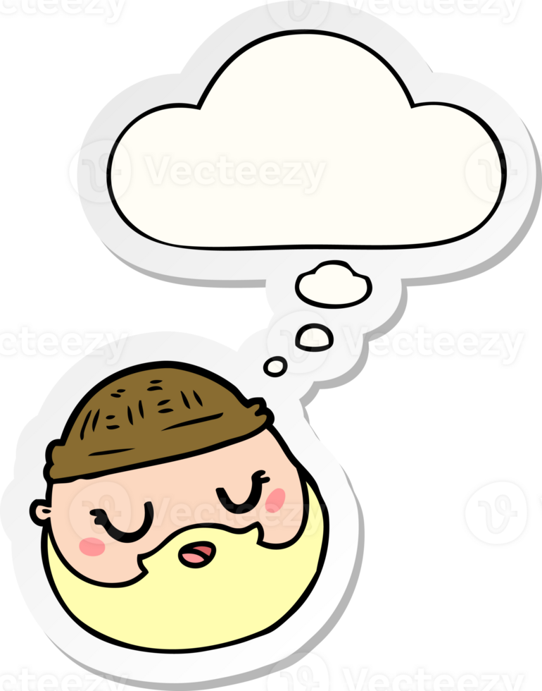 cartoon male face with beard with thought bubble as a printed sticker png