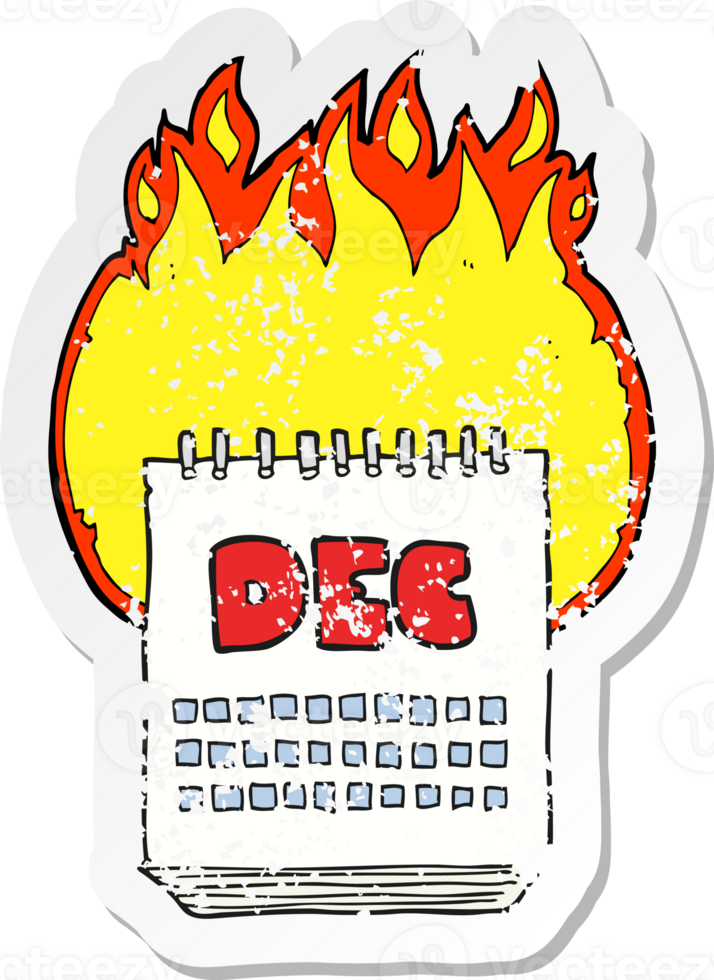 retro distressed sticker of a cartoon calendar showing month of december png