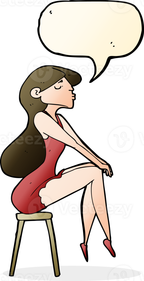 cartoon woman sitting on stool with speech bubble png