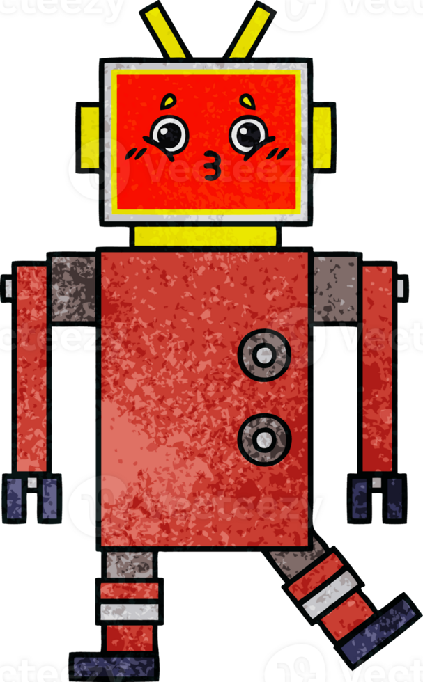 retro grunge texture cartoon of a robot png
