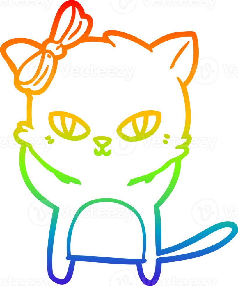 rainbow gradient line drawing of a cute cartoon cat png