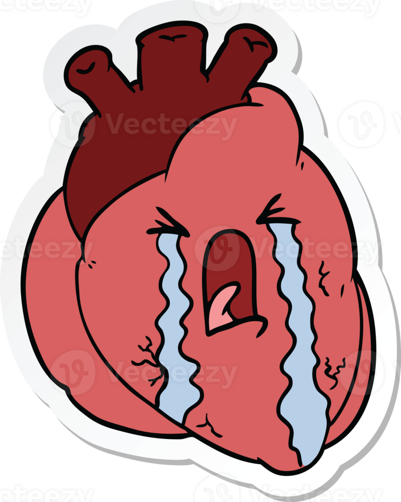 sticker of a cartoon heart crying png