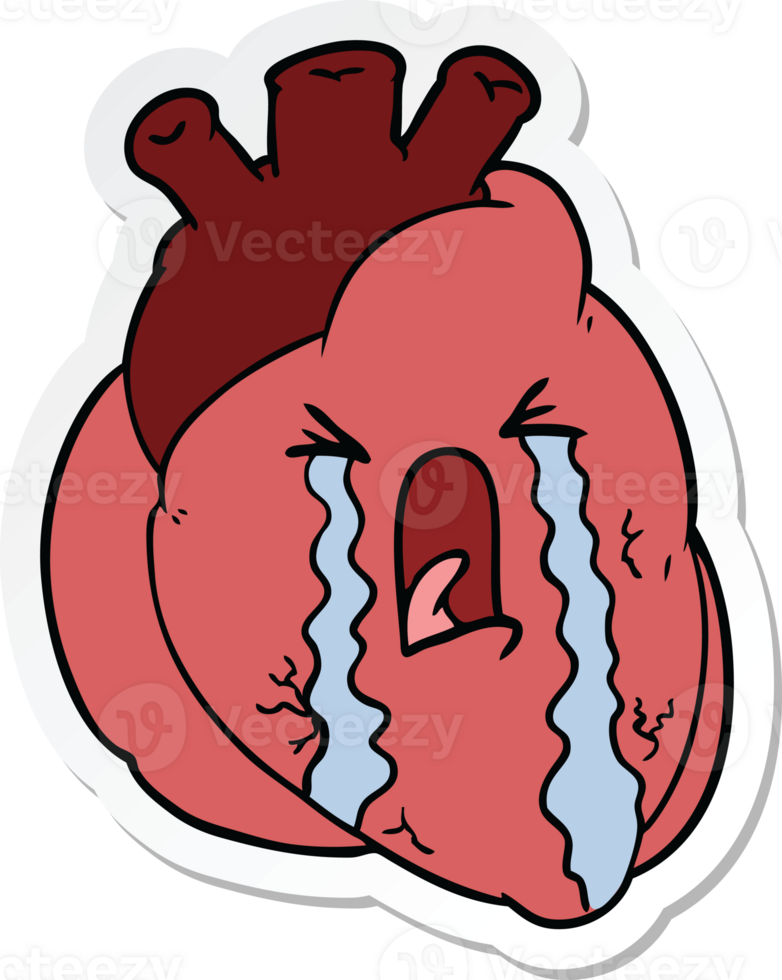 klistermärke av en tecknad serie hjärta gråt png