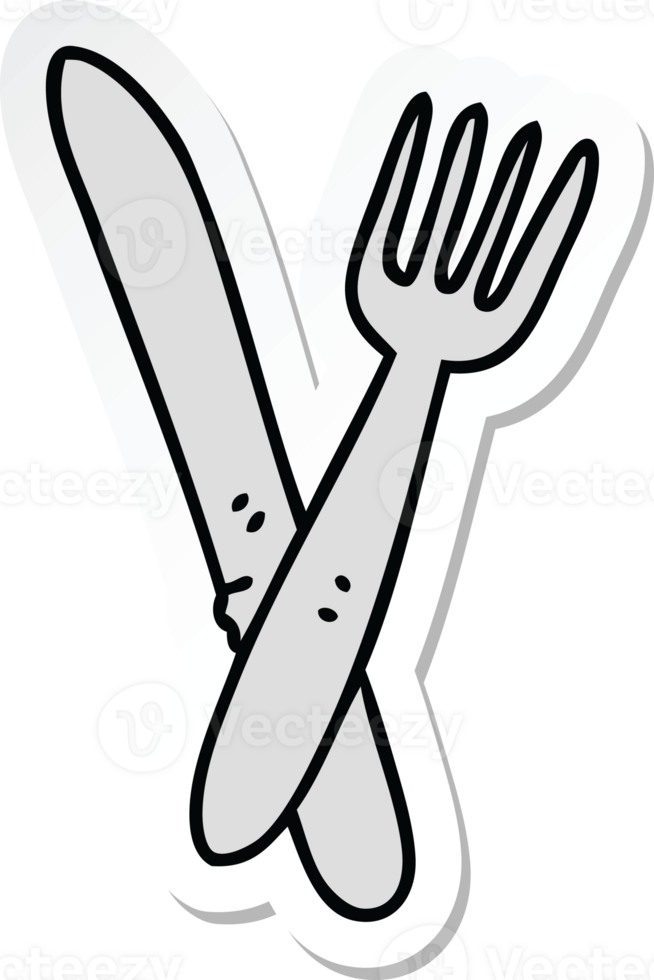 sticker of a quirky hand drawn cartoon cutlery png