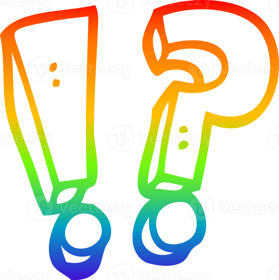 rainbow gradient line drawing of a cartoon question mark and exclamation mark png