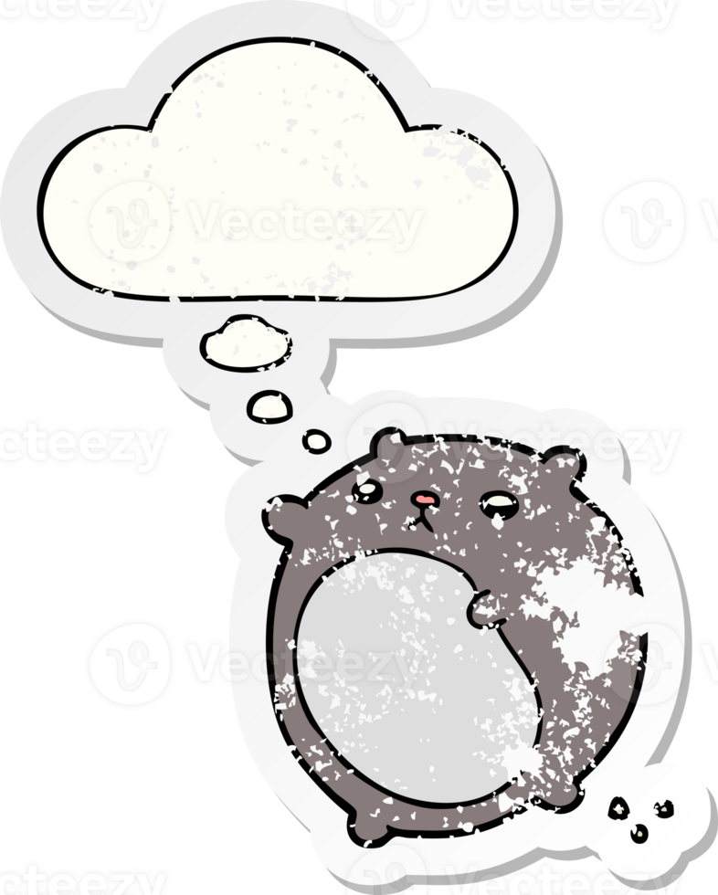 cartoon bear with thought bubble as a distressed worn sticker png