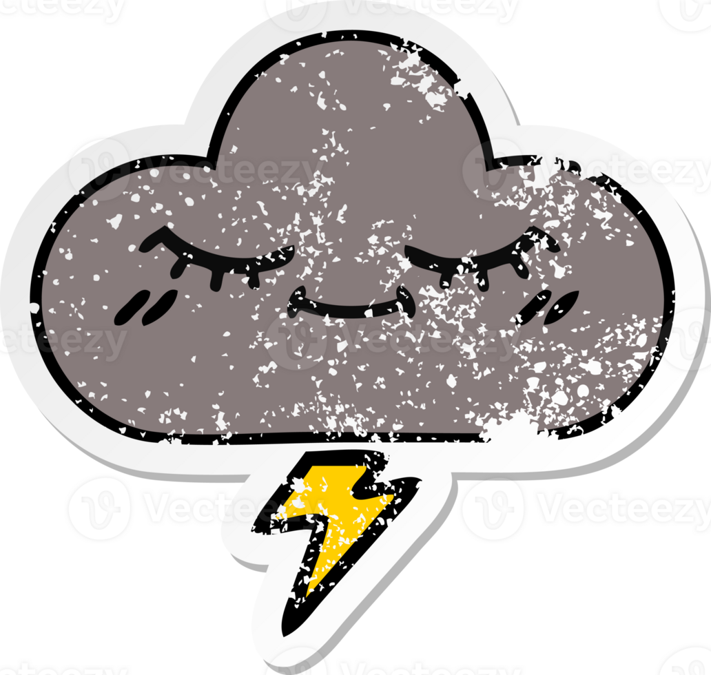 distressed sticker of a cute cartoon storm cloud png