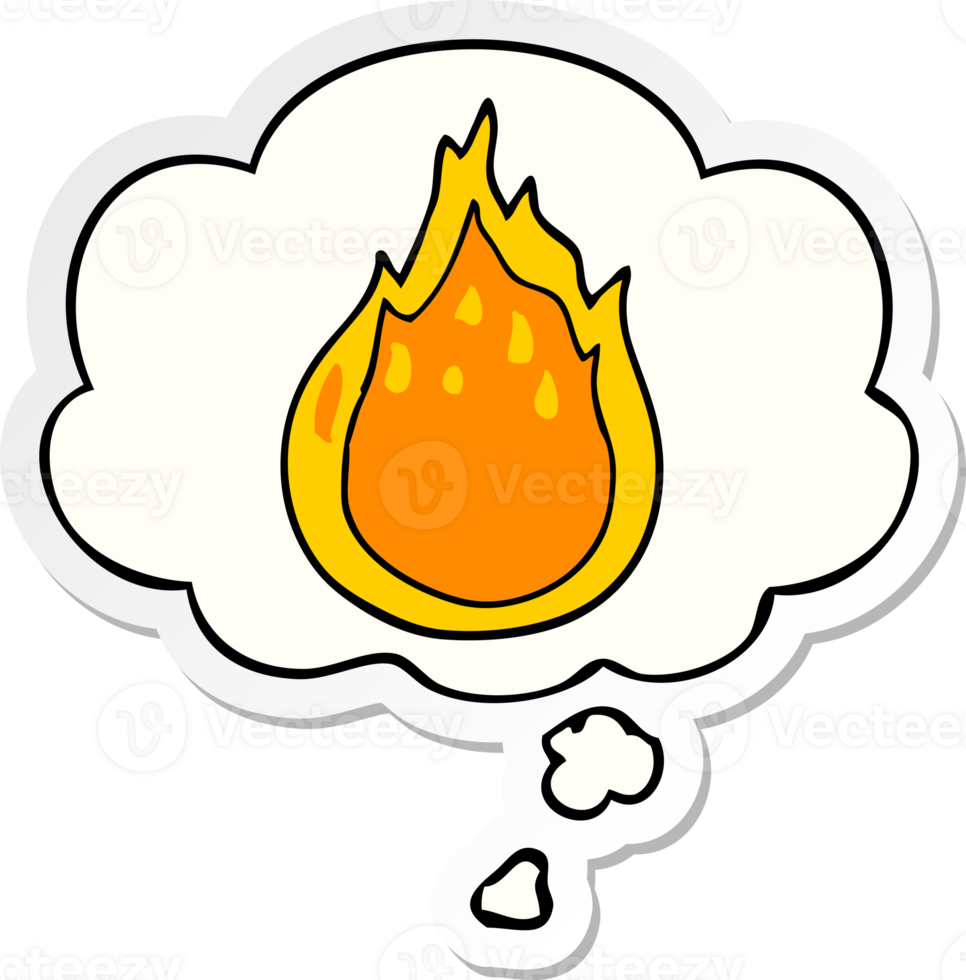 cartoon fire with thought bubble as a printed sticker png