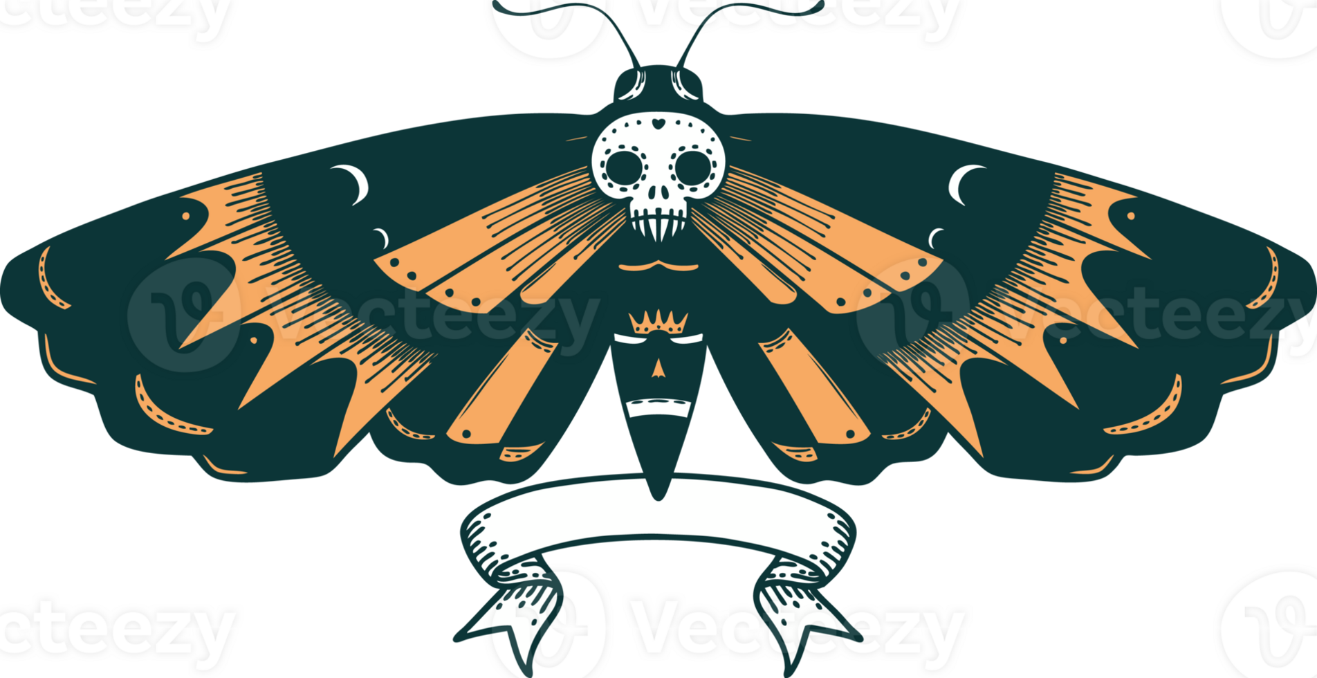 traditional tattoo with banner of a deaths head moth png